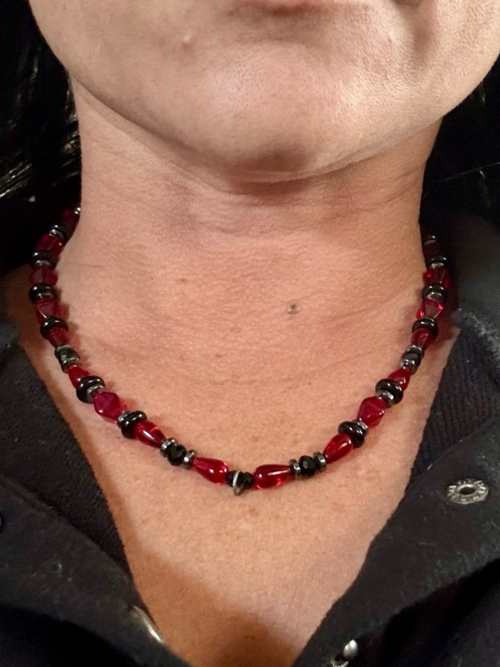Vintage Red & Black Beaded Choker Necklace | Y2K 90s Edgy Minimalist